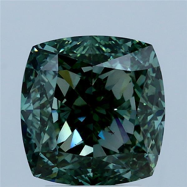 4.08 Ct. Fancy Vivid Green Cushion Lab Grown Diamond