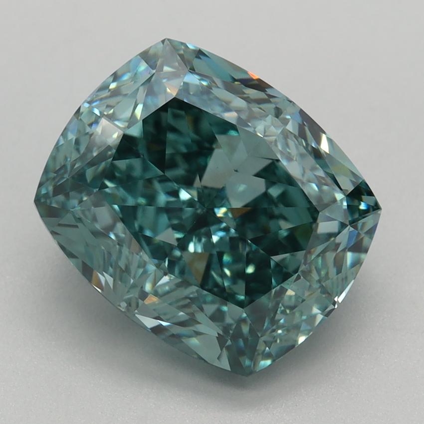 3.14 Ct. Fancy Vivid Green Cushion Lab Grown Diamond