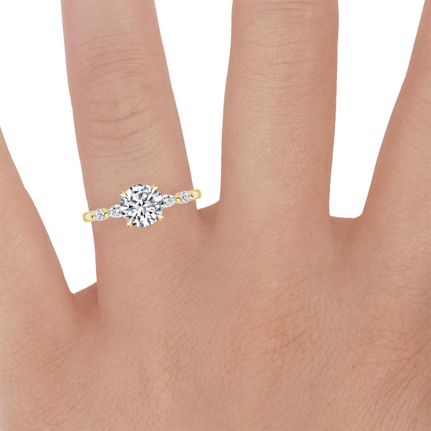 18K Yellow Gold Versailles One-Quarter Coverage Diamond Ring, large zoomed in top view on a hand
