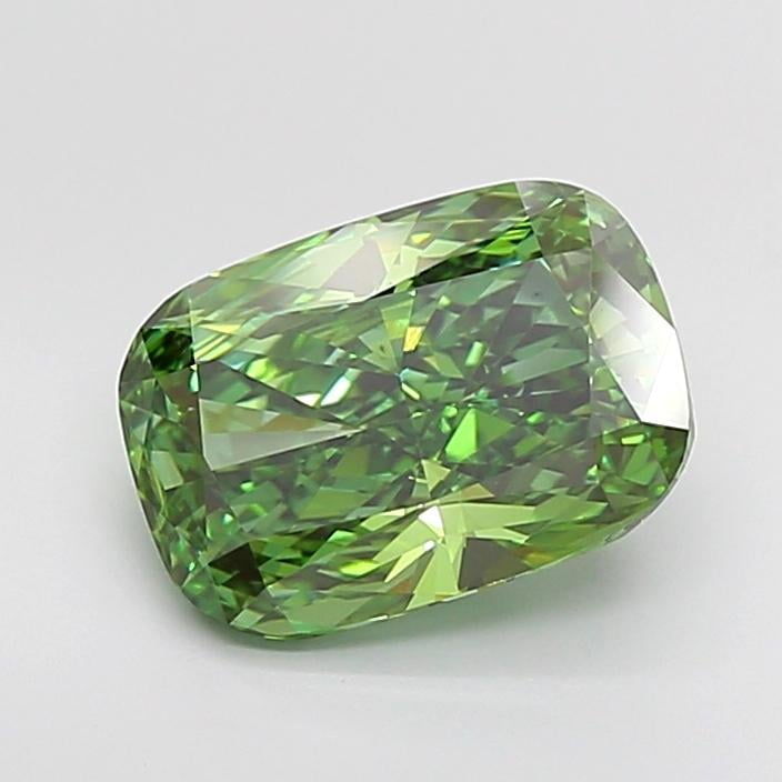 4.49 Ct. Fancy Vivid  Green Cushion Lab Grown Diamond