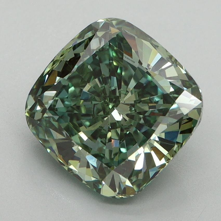3.01 Ct. Fancy Vivid Green Cushion Lab Grown Diamond