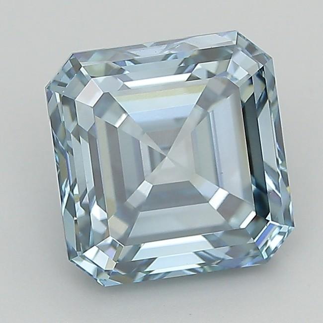 5.51 Ct. Fancy Intense Greenish Blue Asscher Lab Grown Diamond