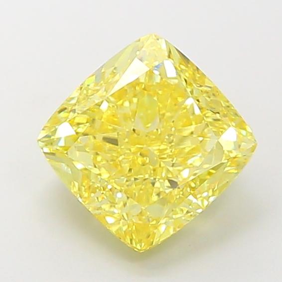 4.06 Ct. Fancy Vivid Yellow Cushion Lab Grown Diamond