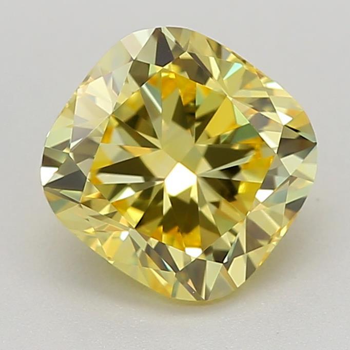 0.88 Ct. Fancy Vivid Yellow Cushion Lab Grown Diamond