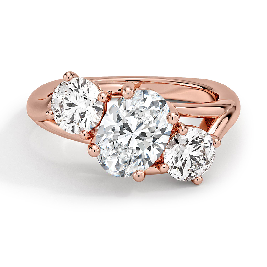 Custom Tilted Three Stone Diamond Ring