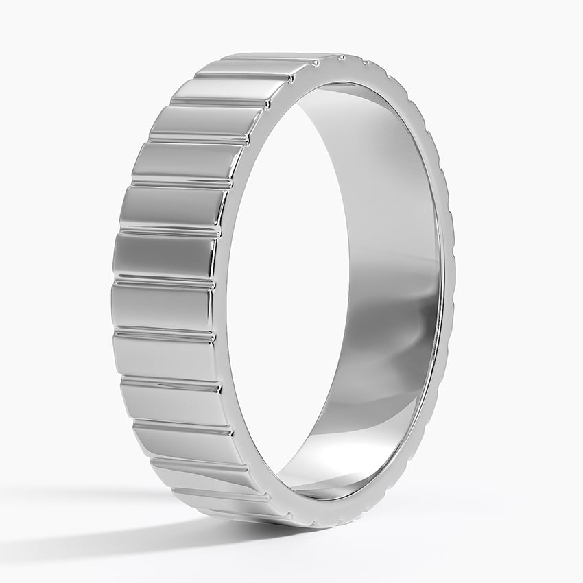 18K White Gold Engraved Lines 5.5mm Wedding Ring