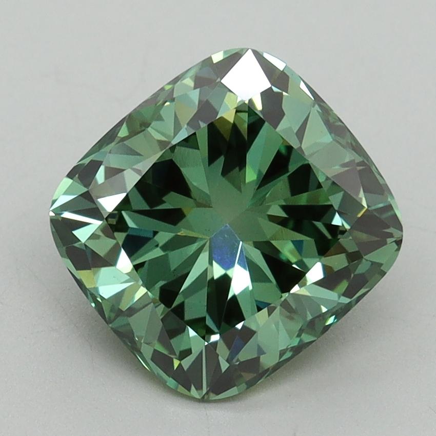 2.72 Ct. Fancy Vivid Green Cushion Lab Grown Diamond