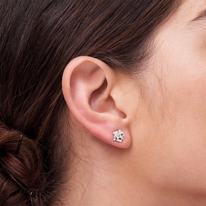 18K White Gold Baguette Diamond Cluster Earrings (1/2 ct. tw.)