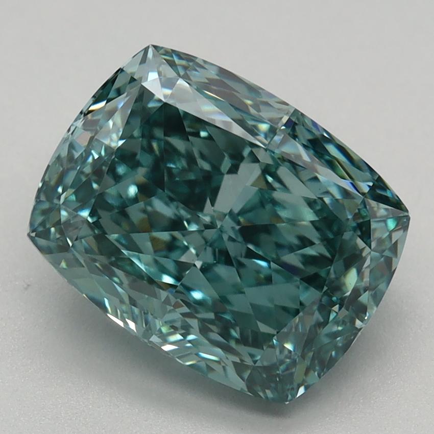 2.23 Ct. Fancy Vivid Bluish Green Cushion Lab Grown Diamond