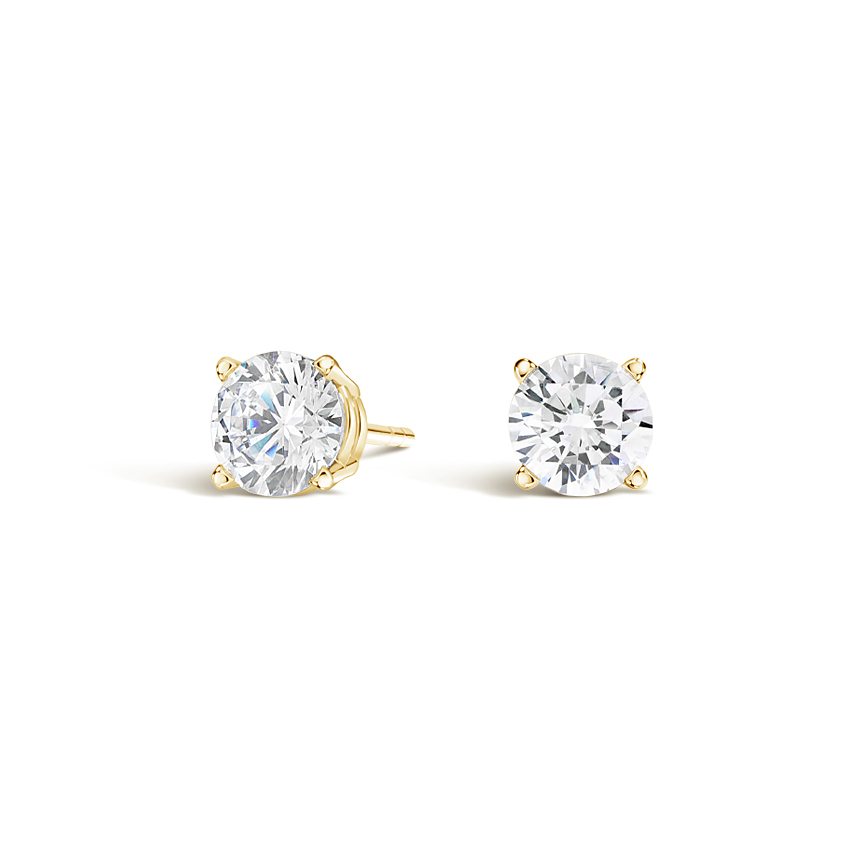 18K Yellow Gold Four-prong Round Diamond Stud Earrings, top view