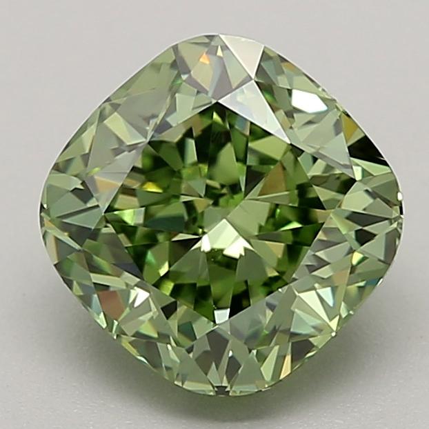 1.64 Ct. Fancy Vivid Green Cushion Lab Grown Diamond