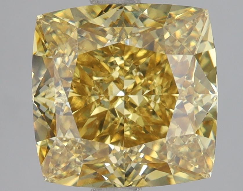 4.10 Ct. Fancy Vivid Yellow Cushion Lab Grown Diamond