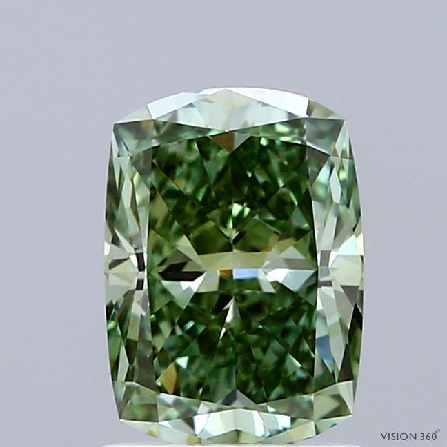 1.54 Ct. Fancy Vivid Green Cushion Lab Grown Diamond