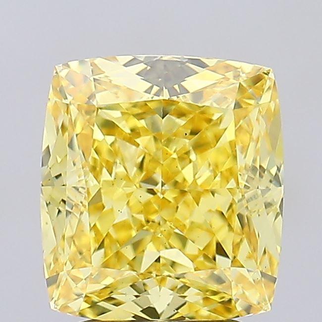 3.02 Ct. Fancy Vivid  Yellow Cushion Lab Grown Diamond