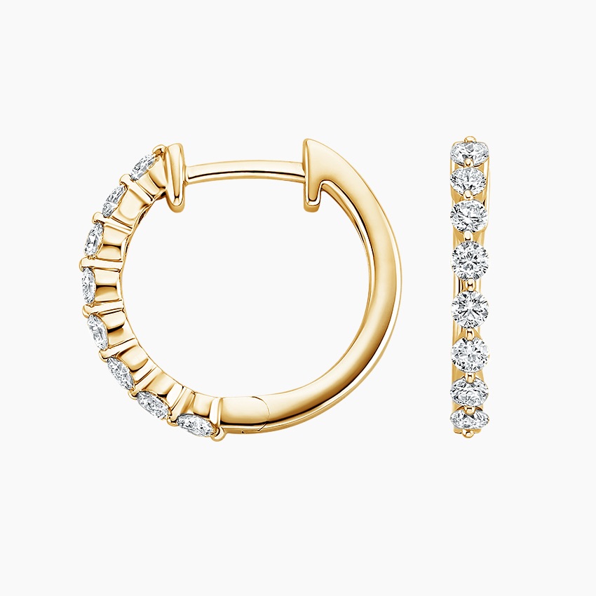 18K Yellow Gold Shared Prong Diamond Hoops | Marseille | Brilliant Earth