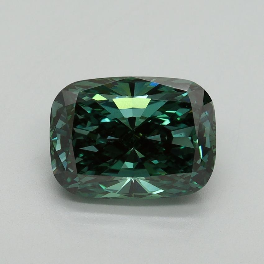 3.05 Ct. Fancy Vivid Pacific Green Cushion Lab Grown Diamond