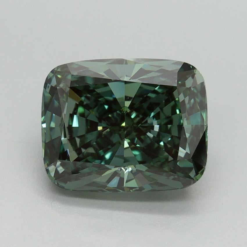 2.99 Ct. Fancy Vivid Pacific Green Cushion Lab Grown Diamond