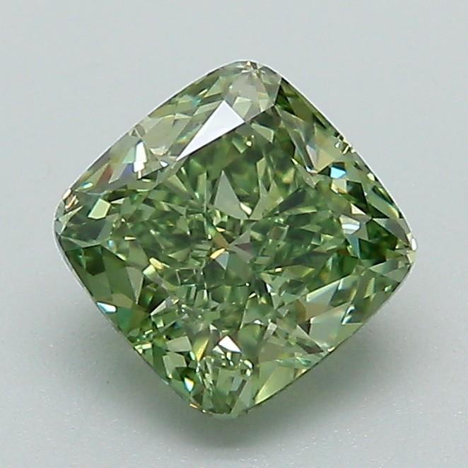 1.34 Ct. Fancy Vivid Green Cushion Lab Grown Diamond