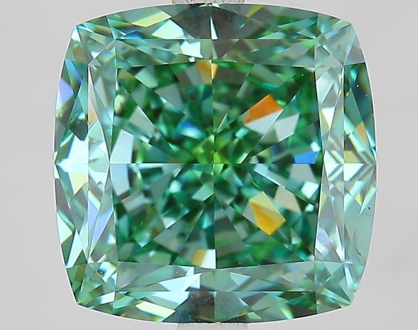 5.21 Ct. Fancy Vivid Green Cushion Lab Grown Diamond