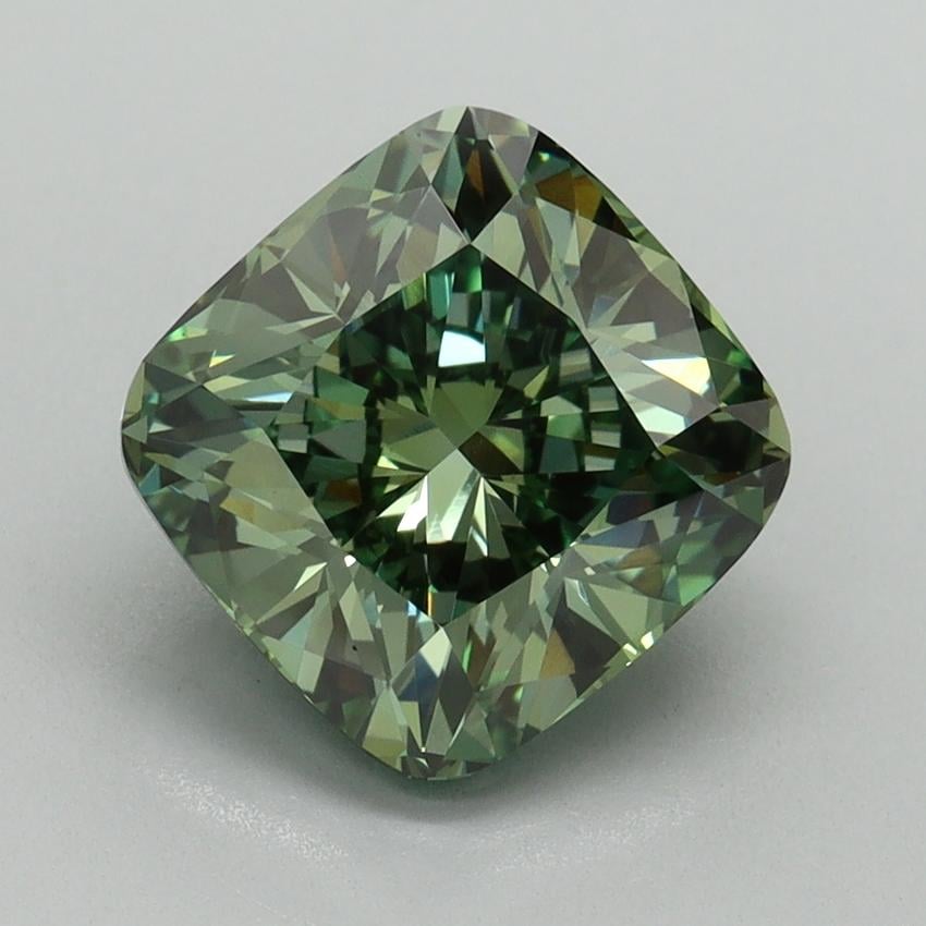 3.13 Ct. Fancy Vivid Green Cushion Lab Grown Diamond
