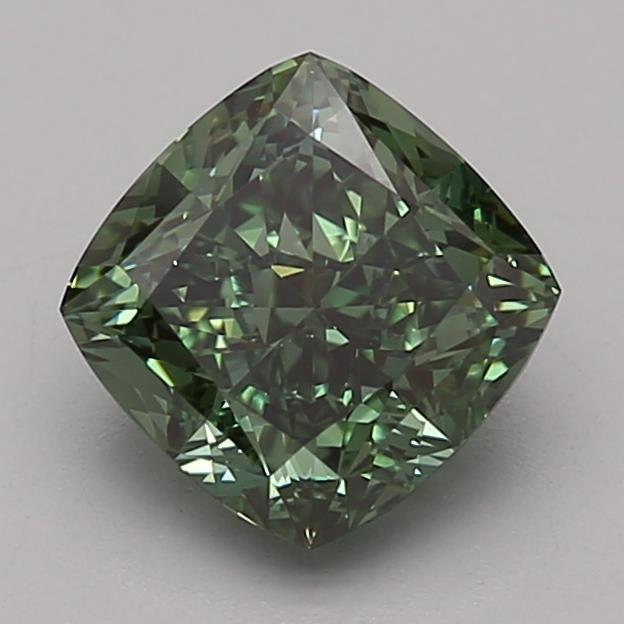 1.73 Ct. Fancy Vivid Green Cushion Lab Grown Diamond