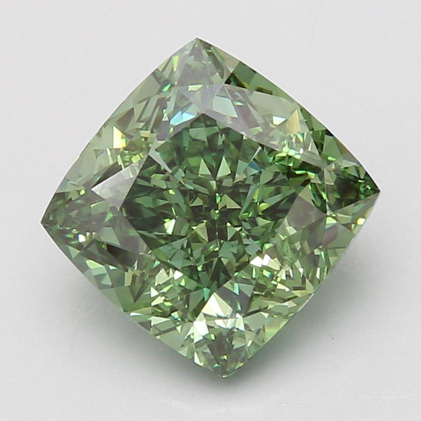 5.04 Ct. Fancy Vivid Green Cushion Lab Grown Diamond