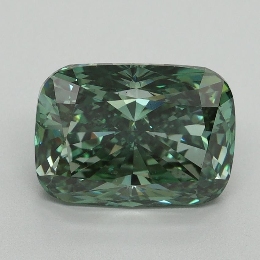 3.12 Ct. Fancy Vivid Green Cushion Lab Grown Diamond