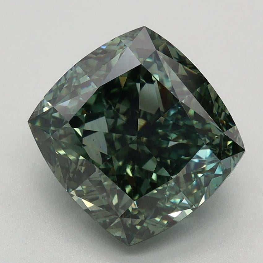 3.17 Ct. Fancy Vivid  Green Cushion Lab Grown Diamond
