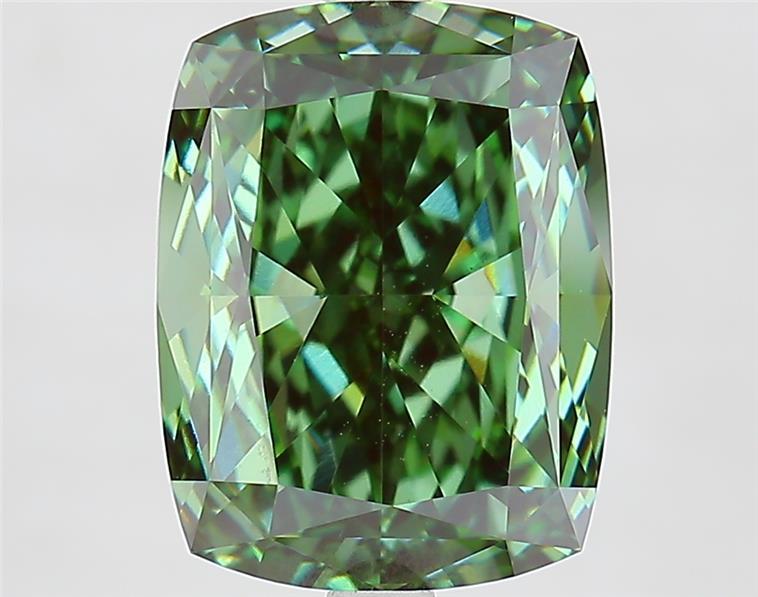 6.03 Ct. Fancy Vivid  Green Cushion Lab Grown Diamond