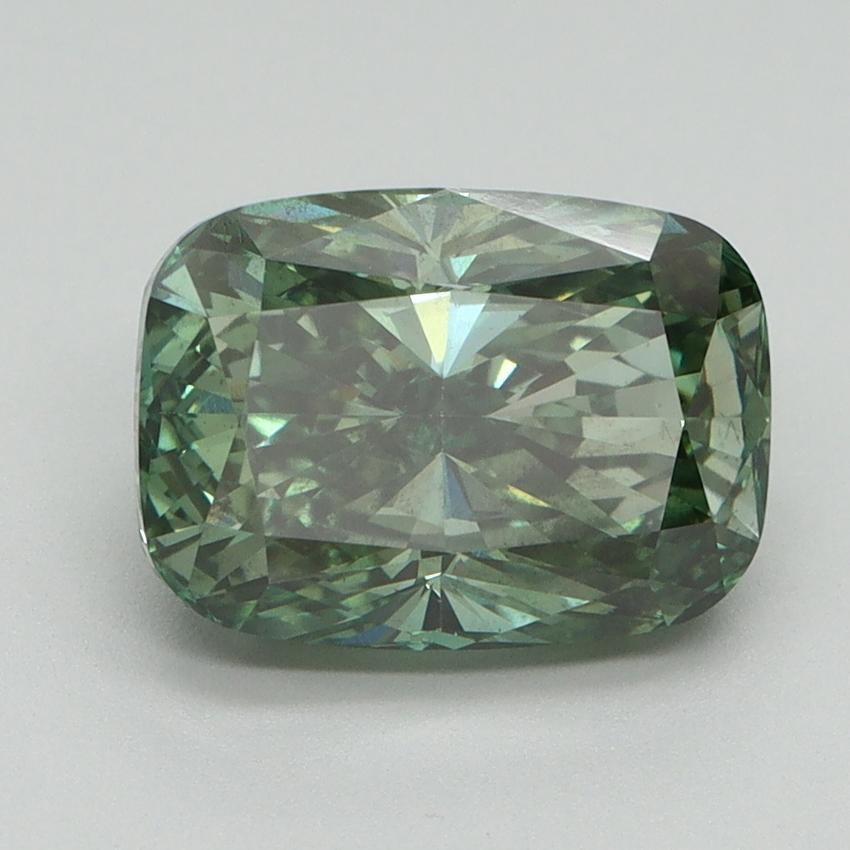 3.01 Ct. Fancy Vivid Green Cushion Lab Grown Diamond