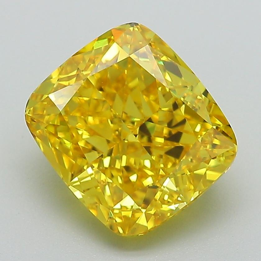 3.18 Ct. Fancy Vivid Yellow Cushion Lab Grown Diamond