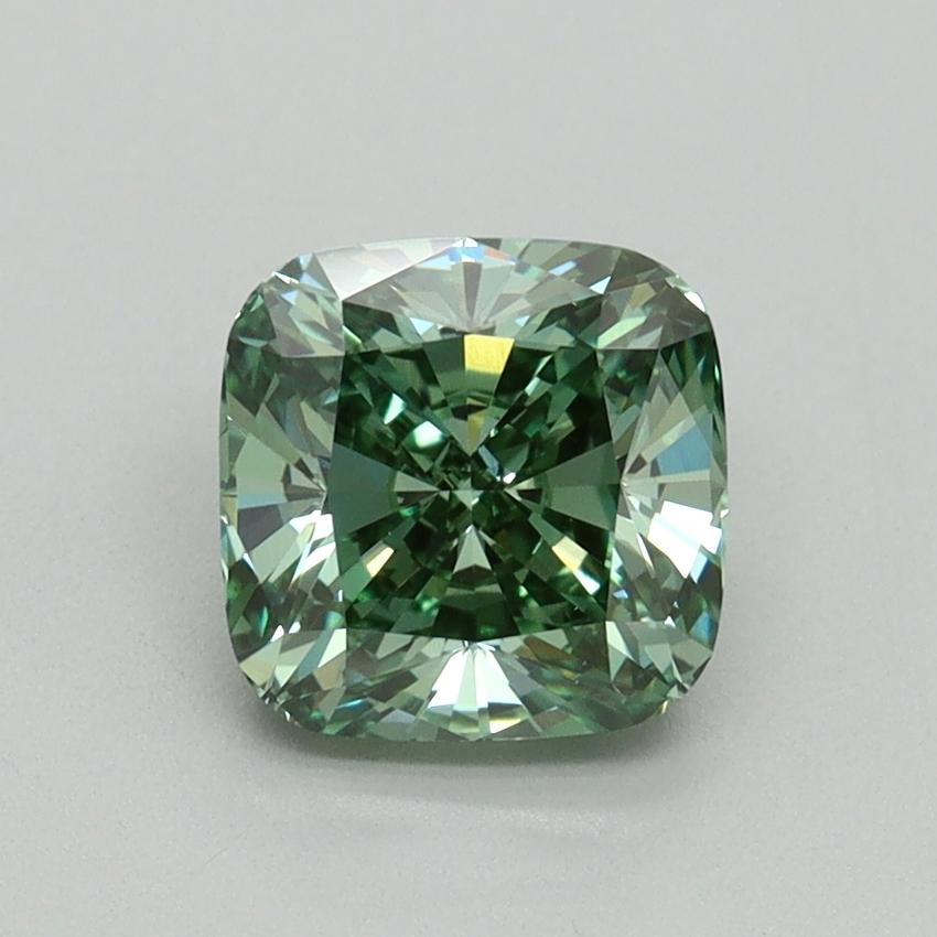 1.44 Ct. Fancy Vivid Green Cushion Lab Grown Diamond