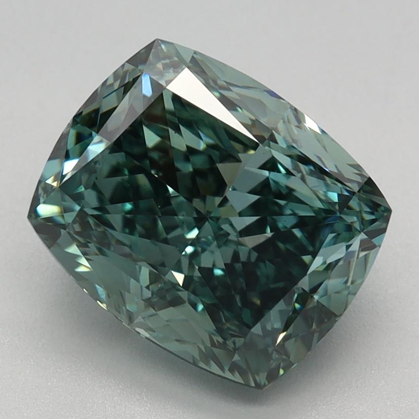 2.66 Ct. Fancy Vivid Green Cushion Lab Grown Diamond