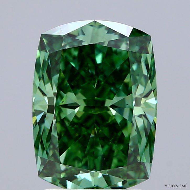 3.11 Ct. Fancy Vivid  Green Cushion Lab Grown Diamond