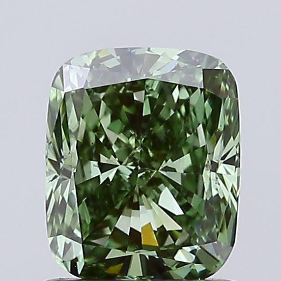 1.10 Ct. Fancy Vivid Green Cushion Lab Grown Diamond