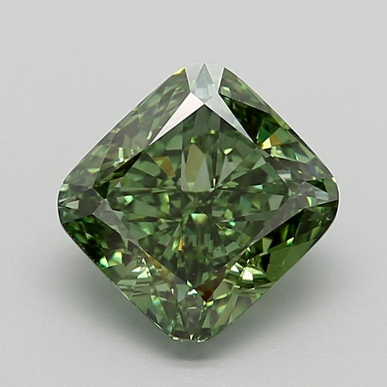 4.05 Ct. Fancy Vivid  Green Cushion Lab Grown Diamond