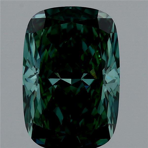 4.03 Ct. Fancy Vivid  Green Cushion Lab Grown Diamond