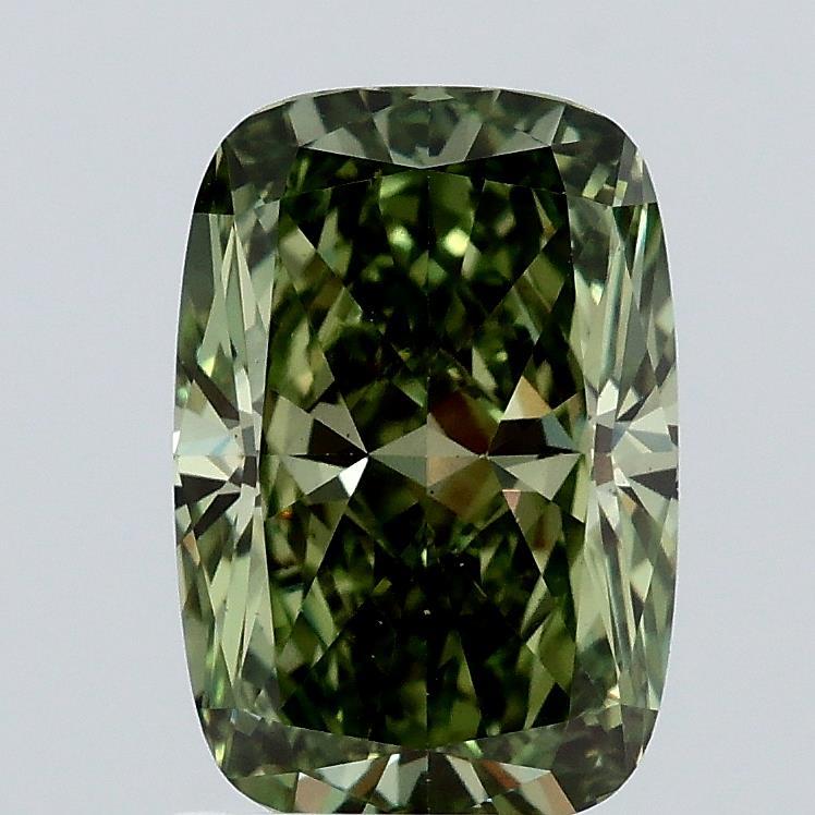 2.03 Ct. Fancy Vivid Green Cushion Lab Grown Diamond