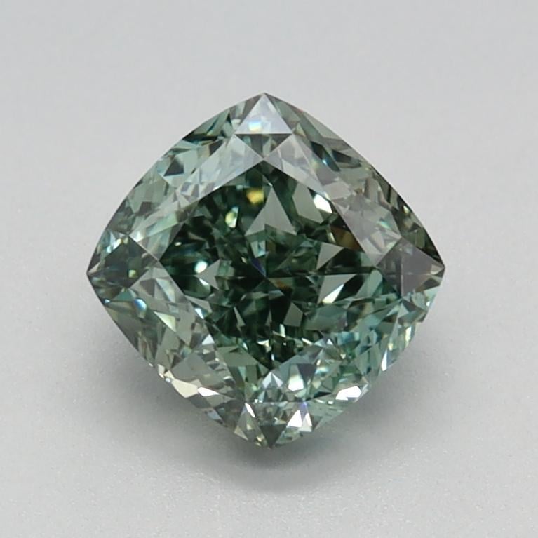 1.06 Ct. Fancy Vivid Green Cushion Lab Grown Diamond