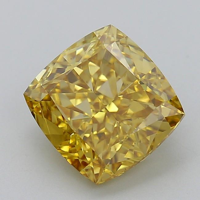 4.06 Ct. Fancy Vivid  Yellow Cushion Lab Grown Diamond