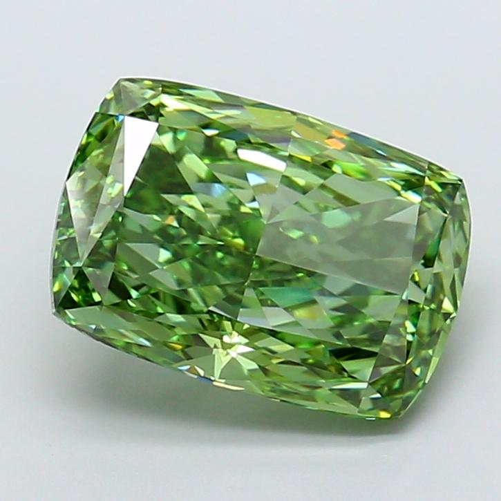 5.54 Ct. Fancy Vivid Green Cushion Lab Grown Diamond