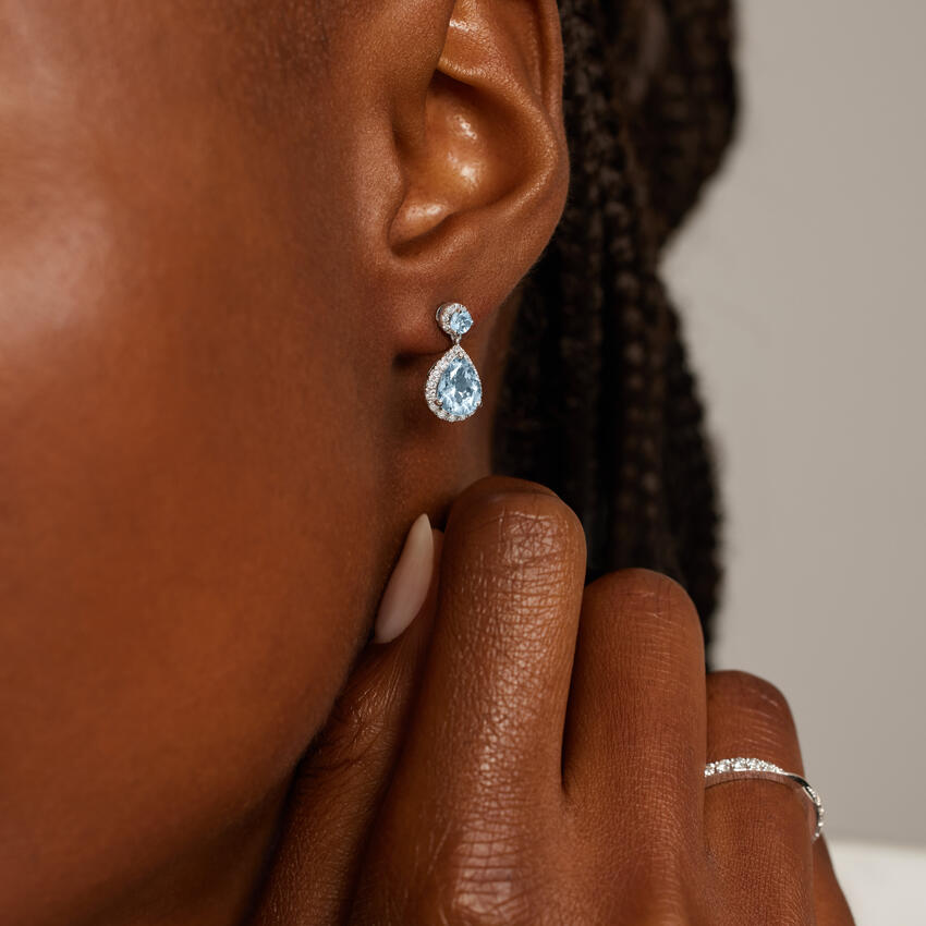 18K White Gold Florence Aquamarine and Diamond Earrings (1/3 ct. tw.)