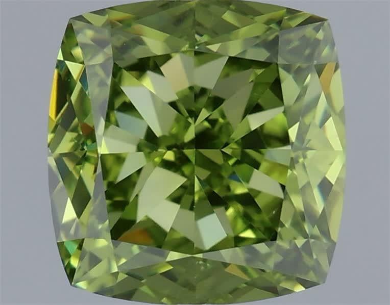 1.53 Ct. Fancy Vivid Green Cushion Lab Grown Diamond
