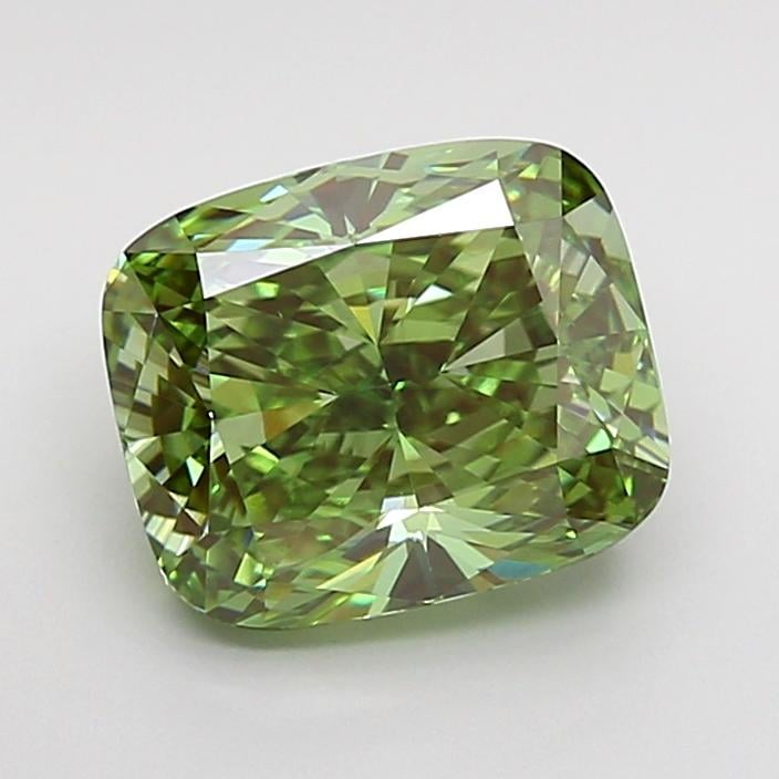 2.61 Ct. Fancy Vivid  Green Cushion Lab Grown Diamond