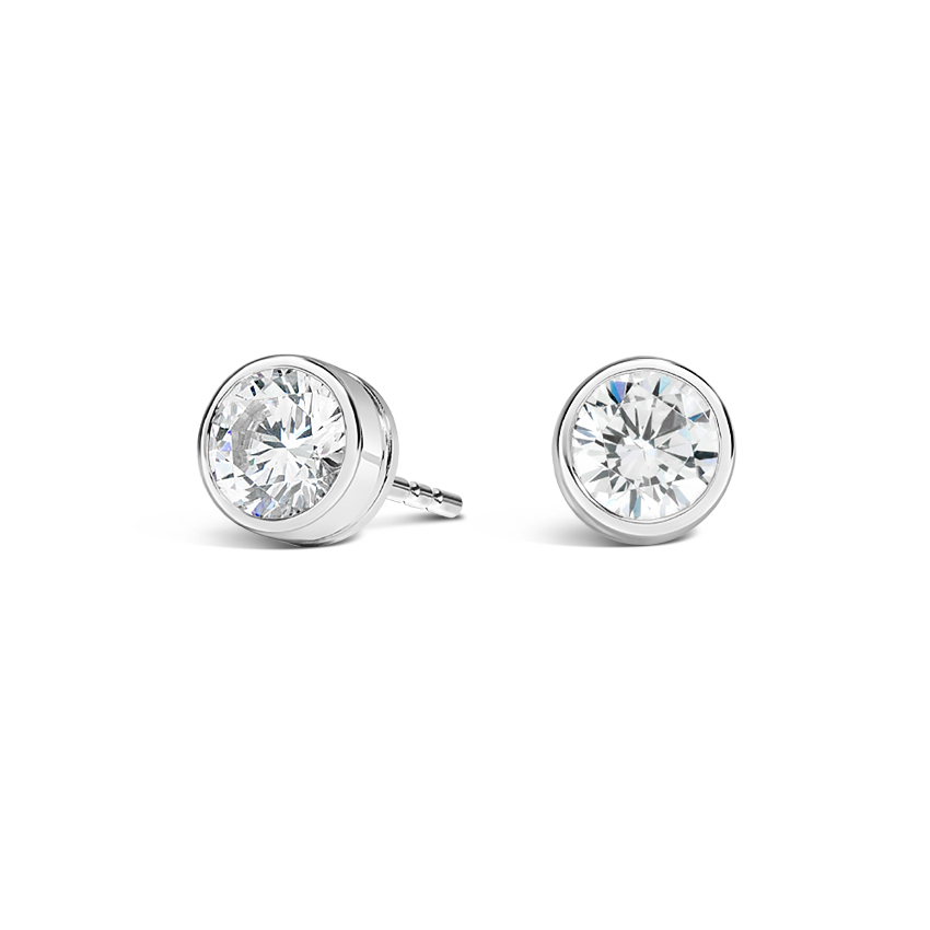 Platinum Bezel-Set Round Diamond Stud Earrings, top view