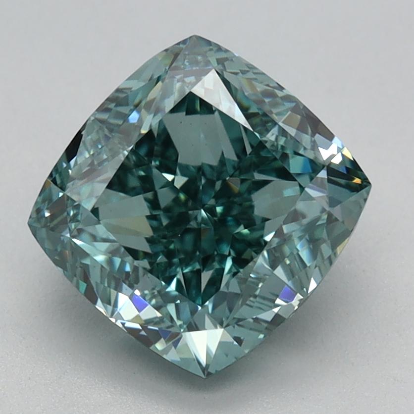 2.03 Ct. Fancy Vivid Green Cushion Lab Grown Diamond