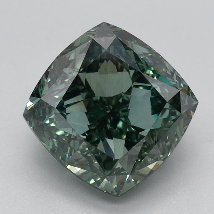 2.59 Ct. Fancy Vivid Green Cushion Lab Grown Diamond