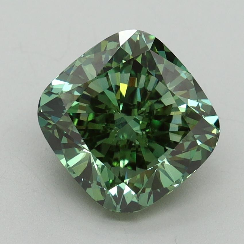 2.77 Ct. Fancy Vivid Green Cushion Lab Grown Diamond