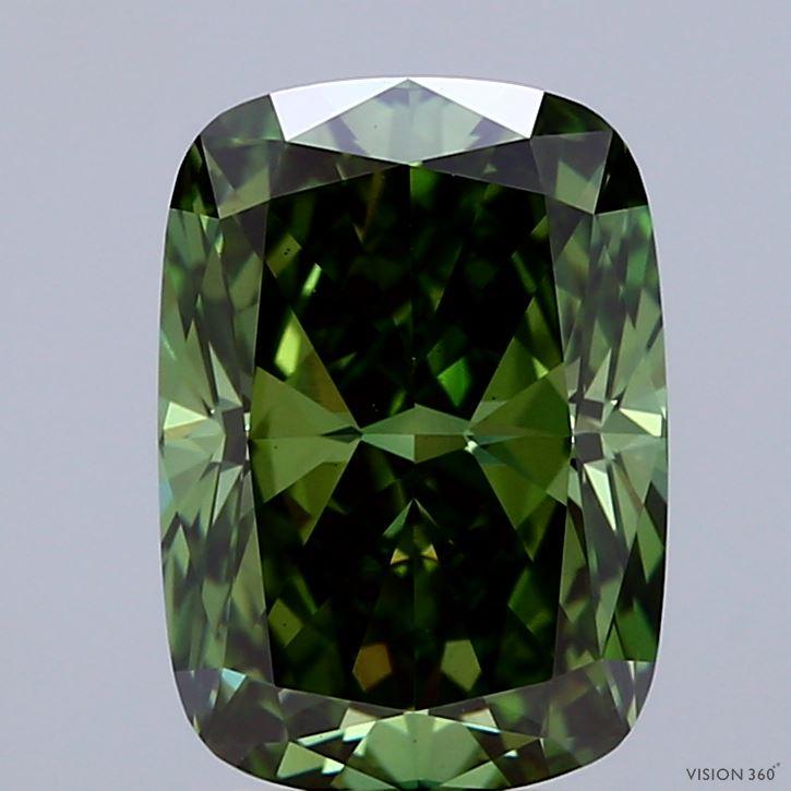 3.18 Ct. Fancy Vivid  Green Cushion Lab Grown Diamond
