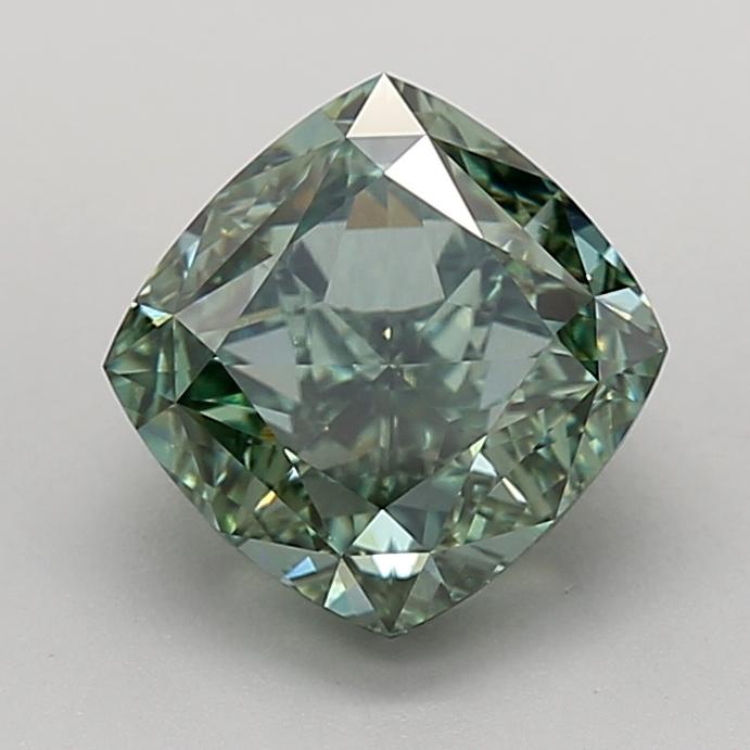 3.63 Ct. Fancy Vivid Green Cushion Lab Grown Diamond